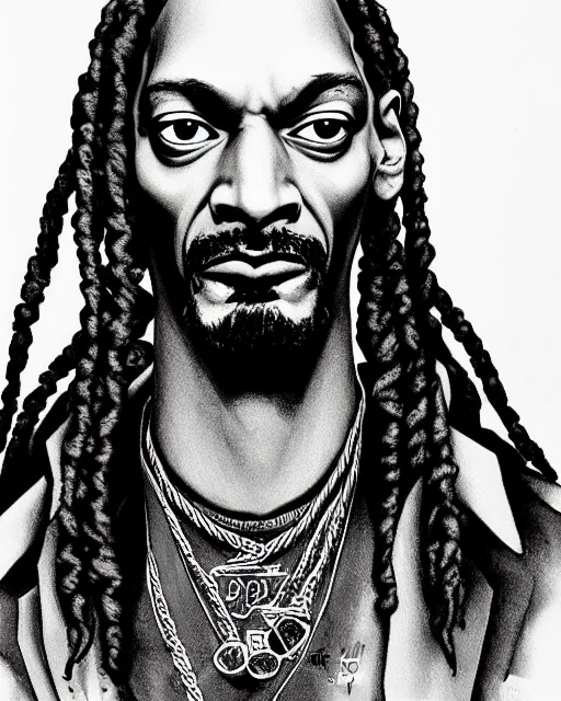 Image similar to portrait of snoop dogg, concept art, sumi - e style, intricate linework, artstation, trending, highly detailed, smooth, focus, art by yoji shinkawa,