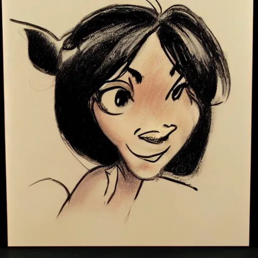 Image similar to milt kahl sketch of black hair cuban girl with dog nose