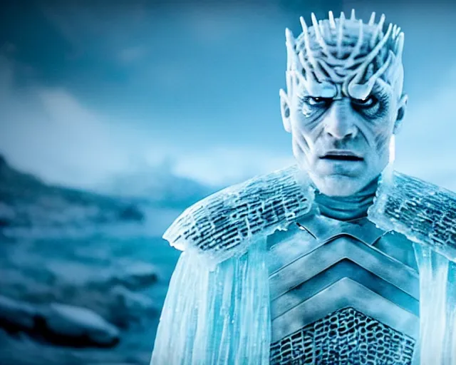 Image similar to clear ice block as night king in game of thrones, 4 k, epic, cinematic, focus, movie still, fantasy, extreme detail, atmospheric, dark colour, sharp focus