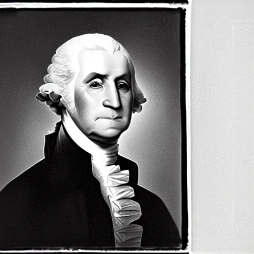 Image similar to photo of George Washington by Diane Arbus, no wig, 2022, black and white, high contrast, Rolleiflex, 55mm f/4 lens