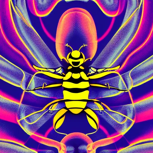 Image similar to human man that resembles a wasp morh in surreal sketch style, blue and yellow gradient, noise, ultrafine detail, hd 8k, logo illustration