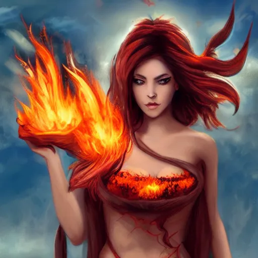 Image similar to a beautiful woman as an fire elemental