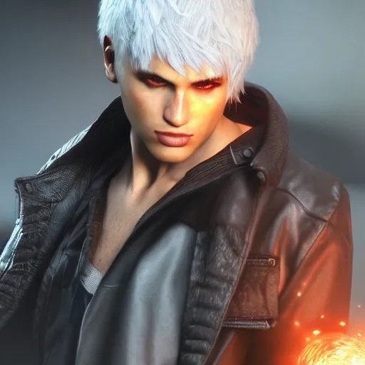 prompthunt: portrait of dante from devil may cry 4, medium length hair,  photorealistic, high quality, unreal engine, highly detailed face, sharp  focus, depth of field, ambient lighting, ray tracing, 4k, hdr, artstation