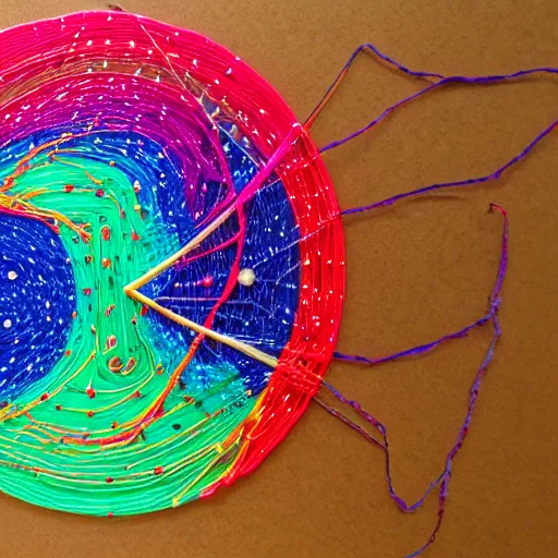 Prompt: Liminal space in outer space, colorful string art