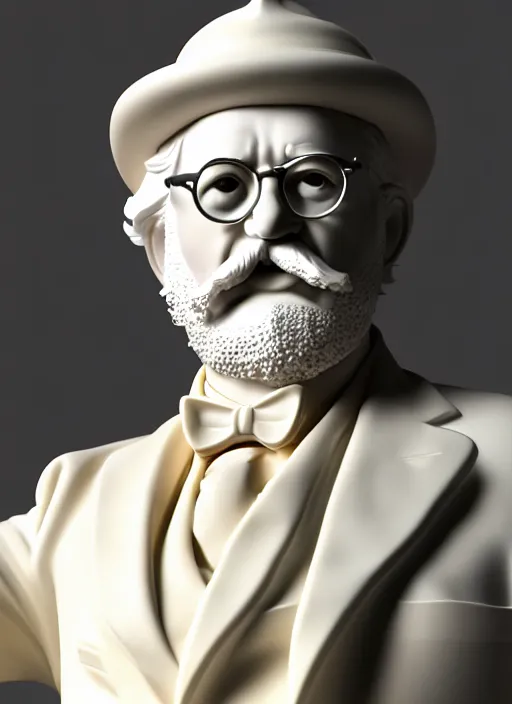 Prompt: colonel sanders with kfc bucket as marble statue by michaelangelo, realistic 3 d render, high lights, 4 k, high detailed photography cape, 5 0 mm lens, depth of field, cinematic