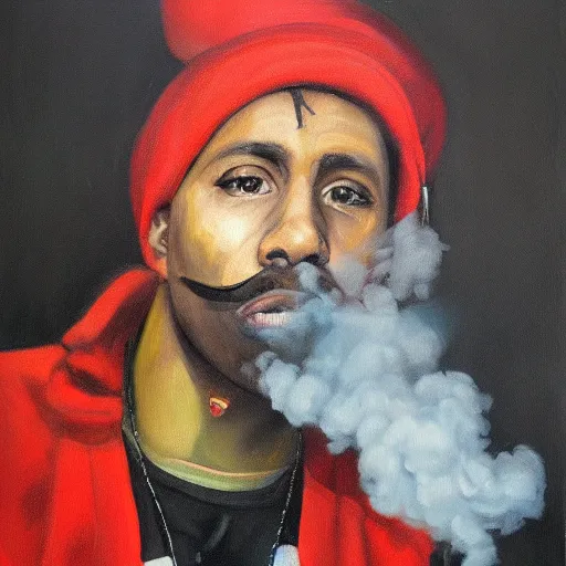 Prompt: mc smoke rapper, oil on canvas, high detail