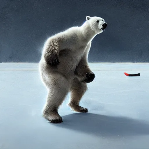 Image similar to polar bear playing hockey, intricate, sharp focus, illustration, highly detailed, digital painting, concept art, matte, art by ruan jia and wlop and greg rutkowski, masterpiece