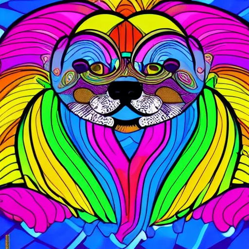 Image similar to portrait friendly cute happy stylish realistic rainbow animal from africa. background in the style of art nouveau. lively. colorful. hd.