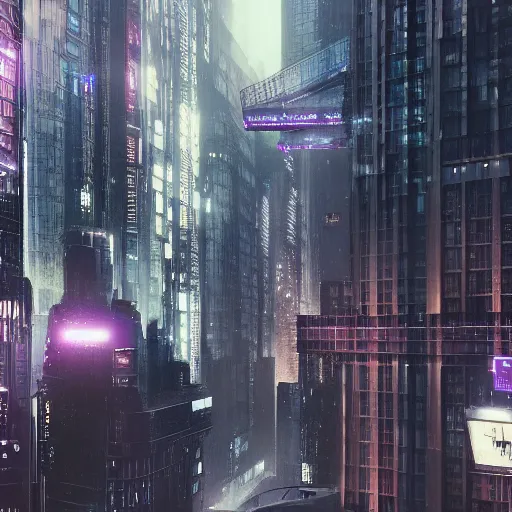 Prompt: bladerunner cityscape, dense architecture, deep purple tones, building conglomerates, apartments, high detail, octane render, realistic