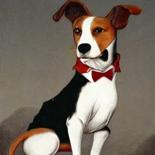 Image similar to a picture of a dog in a tuxedo in the style of jan gossaert