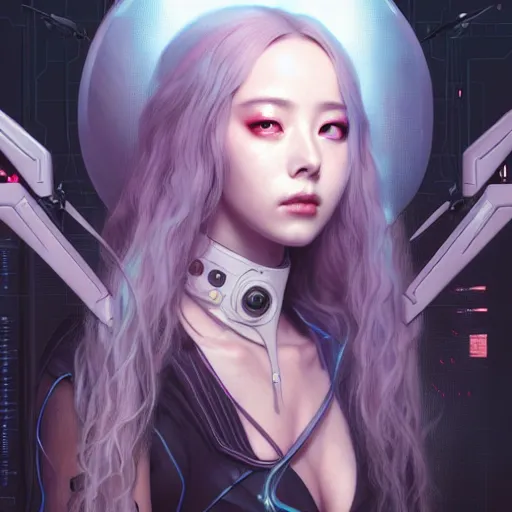 Prompt: portrait painting of cyberpunk vivi from loona as a drone operator, ultra realistic, concept art, intricate details, eerie, highly detailed, photorealistic, octane render, 8 k, unreal engine. art by artgerm and greg rutkowski and magali villeneuve and alphonse mucha