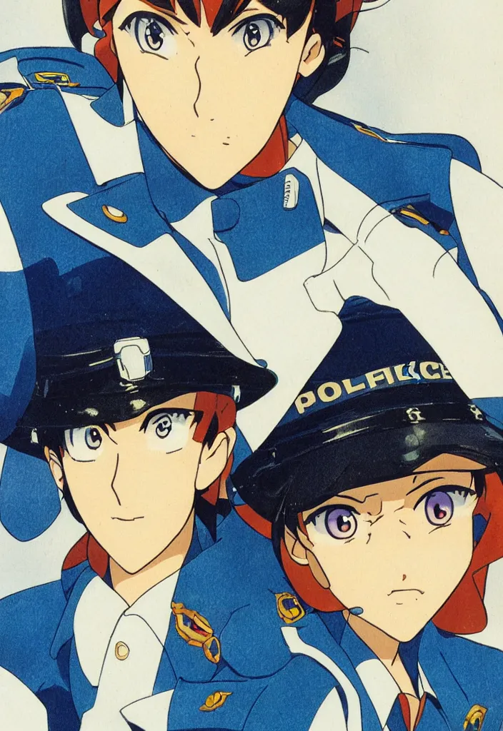 Prompt: close - up portrait of police woman, animation cel for anime movie, designed by haruhiko mikimoto, studio trigger, gainax, subtle colors