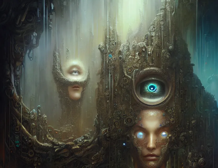 Image similar to inside a fractal of eyes fantasy character portrait, ultra realistic, wide angle, intricate details, blade runner artifacts, highly detailed by peter mohrbacher, boris vallejo, hajime sorayama aaron horkey, gaston bussiere, craig mullins