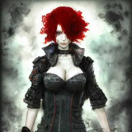 Image similar to christina hendricks goth, tankoban, 4 k, tone mapping, akihiko yoshida, james jean andrei riabovitchev marc simonetti, yoshitaka amano, long hair, curly, h. hydrochaeri