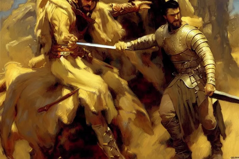 Prompt: attractive male, game of thrones, painting by gaston bussiere, craig mullins, j. c. leyendecker