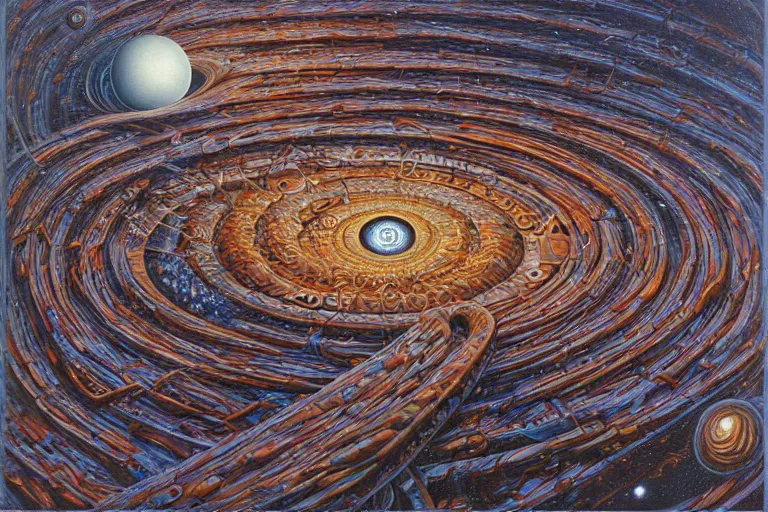 Prompt: spiral galaxy by jacek yerka, alex gray, zdzisław beksiński, dariusz zawadzki, jeffrey smith and h.r. giger, oil on canvas, 8k highly professionally detailed, trending on artstation