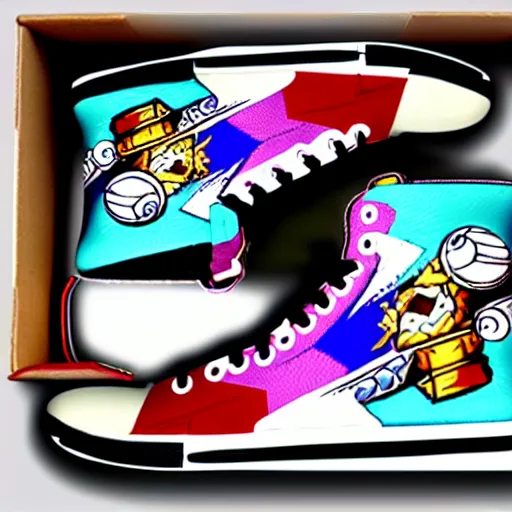 Image similar to fantasy jrpg sneaker design designed by capcom megaman, chrono trigger guilty gear sneaker styles, aztec mayan street fashion native punk sneaker design, focus on megaman hip hop sneaker design with subtle mayan patterns, trending on pixiv fanbox, painted by akira toriyama and studio ghibli princess mononoke megaman capcom