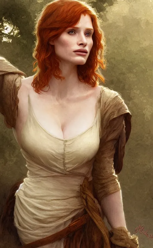 Image similar to bryce dallas howard, jessica chastain, traditional corsican, intricate, highly detailed, artstation, illustration, jurgens, rutkowski, bouguereau, pastoral, rustic, georgic