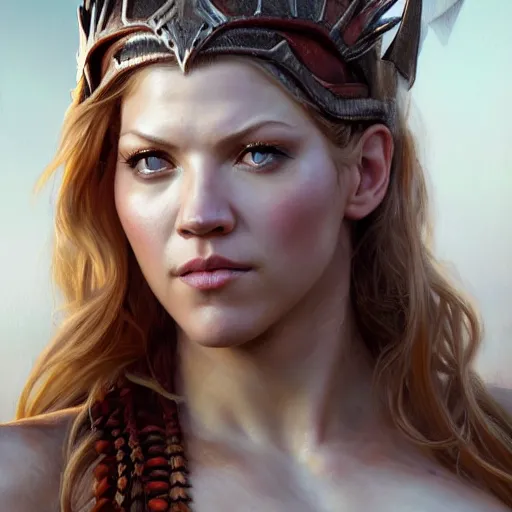 Image similar to a portrait of katheryn winnick as a barbarian, detailed, centered, digital painting, artstation, concept art, donato giancola, Joseph Christian Leyendecker, WLOP, Boris Vallejo, Breathtaking, 8k resolution, extremely detailed, beautiful, establishing shot, artistic, hyperrealistic, beautiful face, octane render