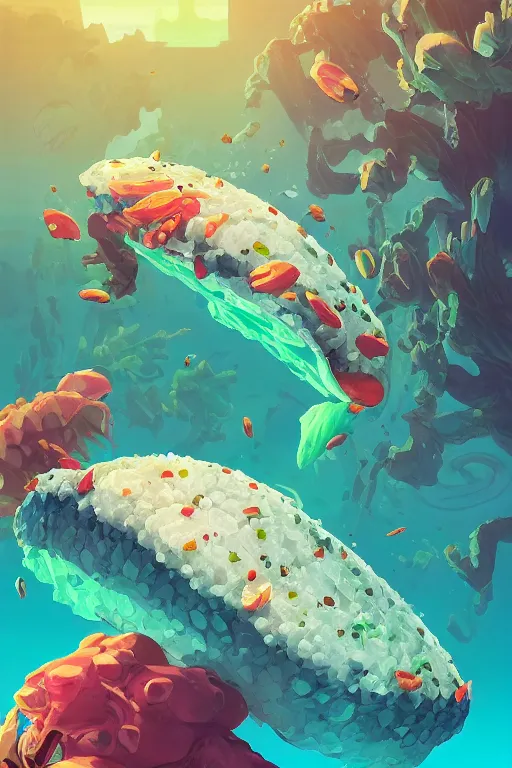 Image similar to 3 d render creature animal sushi cristal very big eye roots cactus elemental flush of force nature micro world fluo fishscale, comics gta 5 cover, official fanart behance hd artstation by jesper ejsing, by rhads, makoto shinkai and lois van baarle, ilya kuvshinov, ossdraws