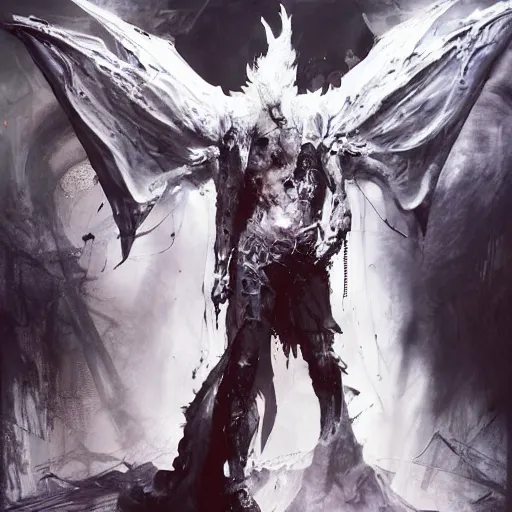 Prompt: a humanoid cyberpunk white dragon wearing a white mage robe by melmoth zdzislaw belsinki craig mullins yoji shinkawa realistic render ominous detailed photo atmospheric by jeremy mann francis bacon and agnes cecile ink drips paint smears digital cyberpunk, realistic anime, dramatic lighting, red light, red highlights