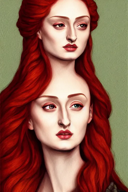 Image similar to sansa, painting by rossetti, detailed art, artstation