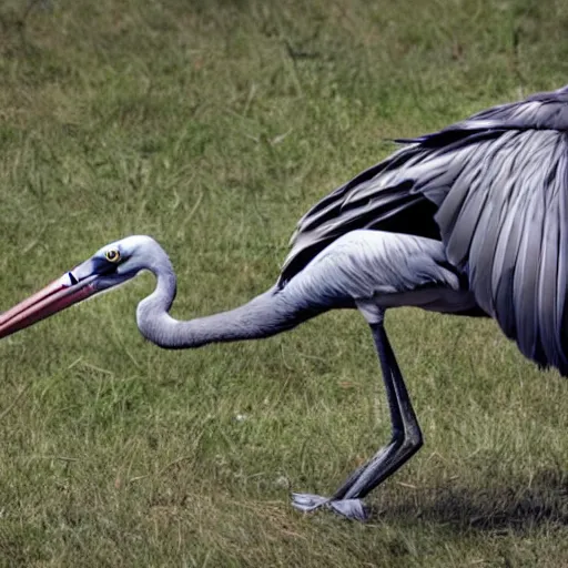 Image similar to a shoebill stork attacking a city