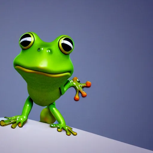 Image similar to 3 d octane render chibi frog character skiing down a mountain, pixar style