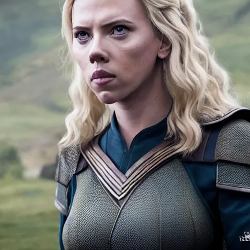 Image similar to starfleet uniform, portrait of scarlett johansson as lagertha, in starfleet uniform, from the tv series vikings