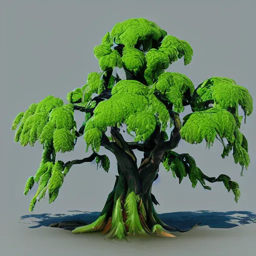 Image similar to a swamp tree design, 3D render, Z-Brush sculpt, fortnite style