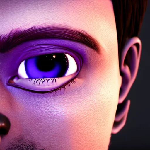 Image similar to a guy with purple eyes, completely dark, with black. magic powers, ultra realistic, 8 k, octane render, stylized,