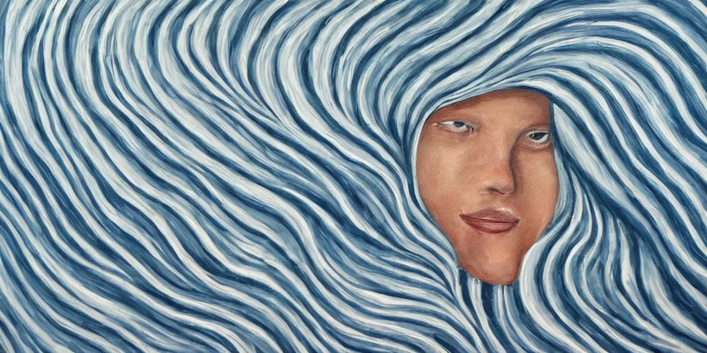 Prompt: detailed painting of a face made of waves