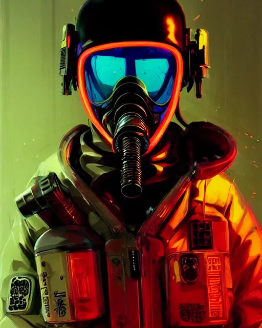 Image similar to detailed portrait neon female swat officer, cyberpunk futuristic, neon, gas mask, red lightsaber, reflective puffy coat, decorated with traditional japanese by ismail inceoglu dragan bibin hans thoma greg rutkowski alexandros pyromallis nekro rene margitte, fire & smoke, illustrated, perfect face, fine details, realistic shaded, fine - face, pretty face