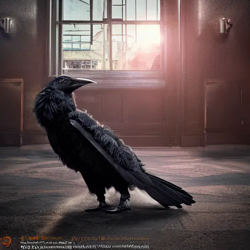 Prompt: Crow Fur-suit at furry convention, photo, center composition, Estrel Hotel, hyperrealistic, beautiful detailed intricate insanely detailed octane render trending on Artstation, trending on DeviantArt, 8K artistic photography, photorealistic, dramatic volumetric cinematic perfect light, award-winning photograph, masterpiece,