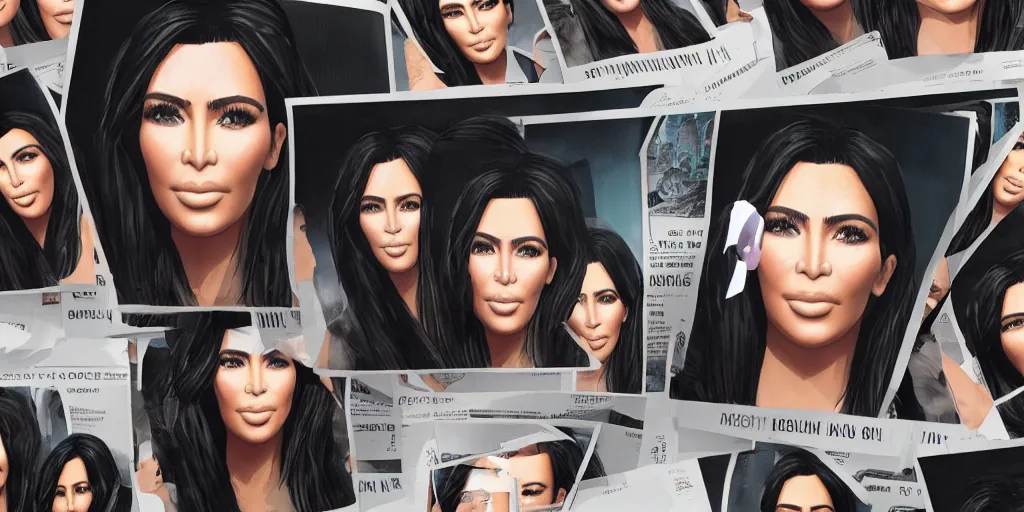 Prompt: photo realistic render of president kim kardashian showing pictures of new orwellian government id cards on a massive screen at coachella stage, industrial art style, highly detailed, digital painting, artstation, concept art, dystopian, sharp focus, brutalist illustration, 8 k