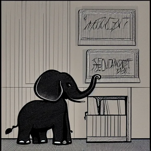 Image similar to an elephant as a secretary in 50's office, digital art