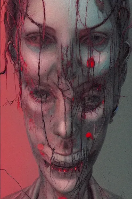 Image similar to crayon cartoon grunge portrait of a creepy horror nurse girl . intricate artwork. nightmare fuel. terrifying. by zdzisław Beksiński, wlop, dan mumford , trending on artstation, greg rutkowski very coherent symmetrical artwork. cinematic, hyper realism, high detail, octane render, 8k