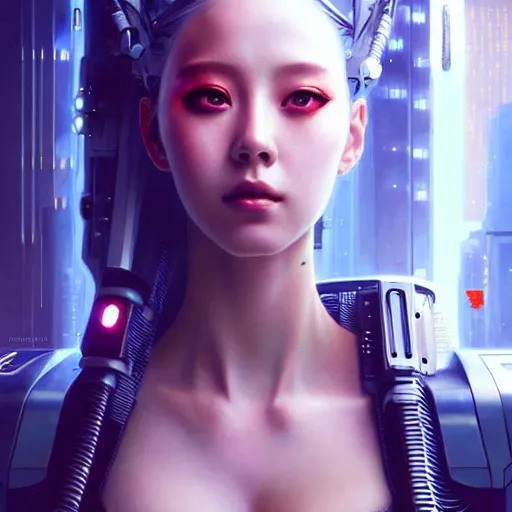 Image similar to portrait painting of cyberpunk vivi from loona as a drone operator, ultra realistic, concept art, intricate details, eerie, highly detailed, photorealistic, octane render, 8 k, unreal engine. art by artgerm and greg rutkowski and magali villeneuve and alphonse mucha