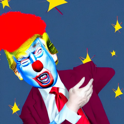 Image similar to donald trump as clown on the day of childbirth, highly detailed, digital art, 4 k