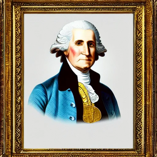 Prompt: a photorealistic colored pencil sketch of a distinguished George Washington wearing a gold chain around his neck with a small Doubloon coin attached as a necklace. This 4K HD image is Trending on Artstation, featured on Behance, well-rendered, extra crisp, features intricate detail and the style of Unreal Engine.