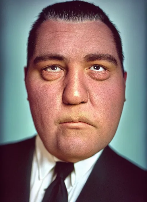 Prompt: platon closeup photograph of a 6 0 0 pound man in a suit, photorealistic, studio lighting, ektachrome, detailed, intricate, face detail