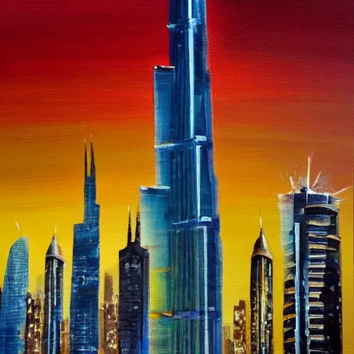 Prompt: The Burj Khalifa, Dubai, acrylic painting, high detail -1024