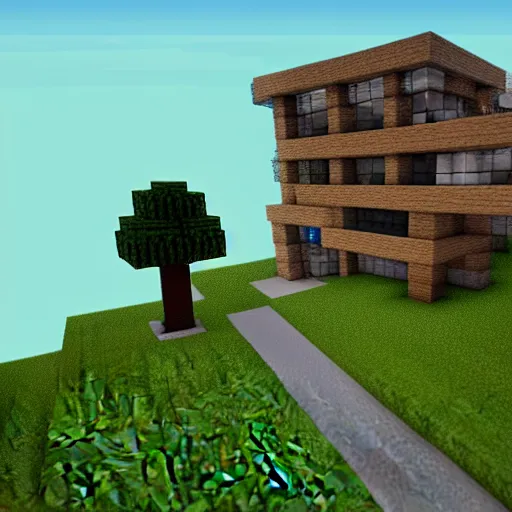 Image similar to high detailed minecraft house and creeper near, rtx, realism, 4 k