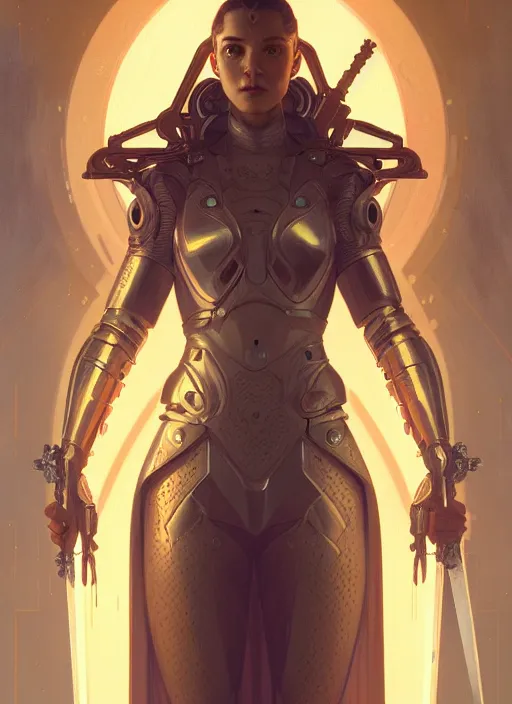 Prompt: symmetry!! portrait of a female character with a sword and armor, sci - fi, tech wear, glowing lights!! intricate, elegant, highly detailed, digital painting, artstation, concept art, smooth, sharp focus, illustration, art by julian del rey and greg rutkowski and alphonse mucha