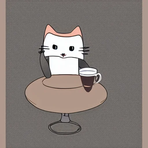 Image similar to A vector art of a humanoid cat sipping coffee