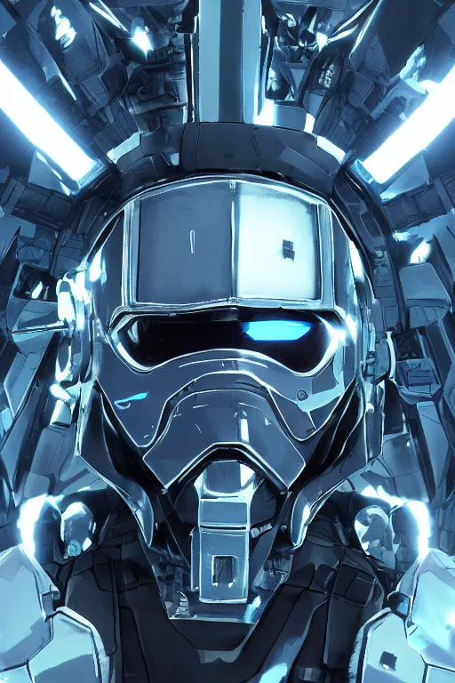 Image similar to cyber cyborg ninja mask helmet metal gear solid artic suit swat commando, global illumination ray tracing hdr fanart arstation by sung choi and eric pfeiffer and gabriel garza and casper konefal, a spectacular view cinematic rays of sunlight comic book illustration, by john kirby