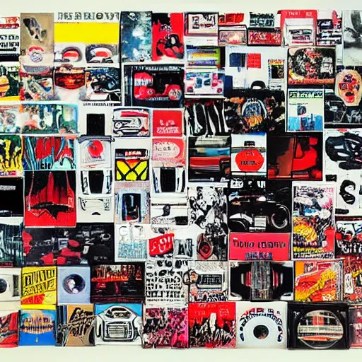 Image similar to !!!!!! sportscar!!!!!! made out of ( ( ( ( punk album art sleeves ) ) ) ), 3 5 mm film