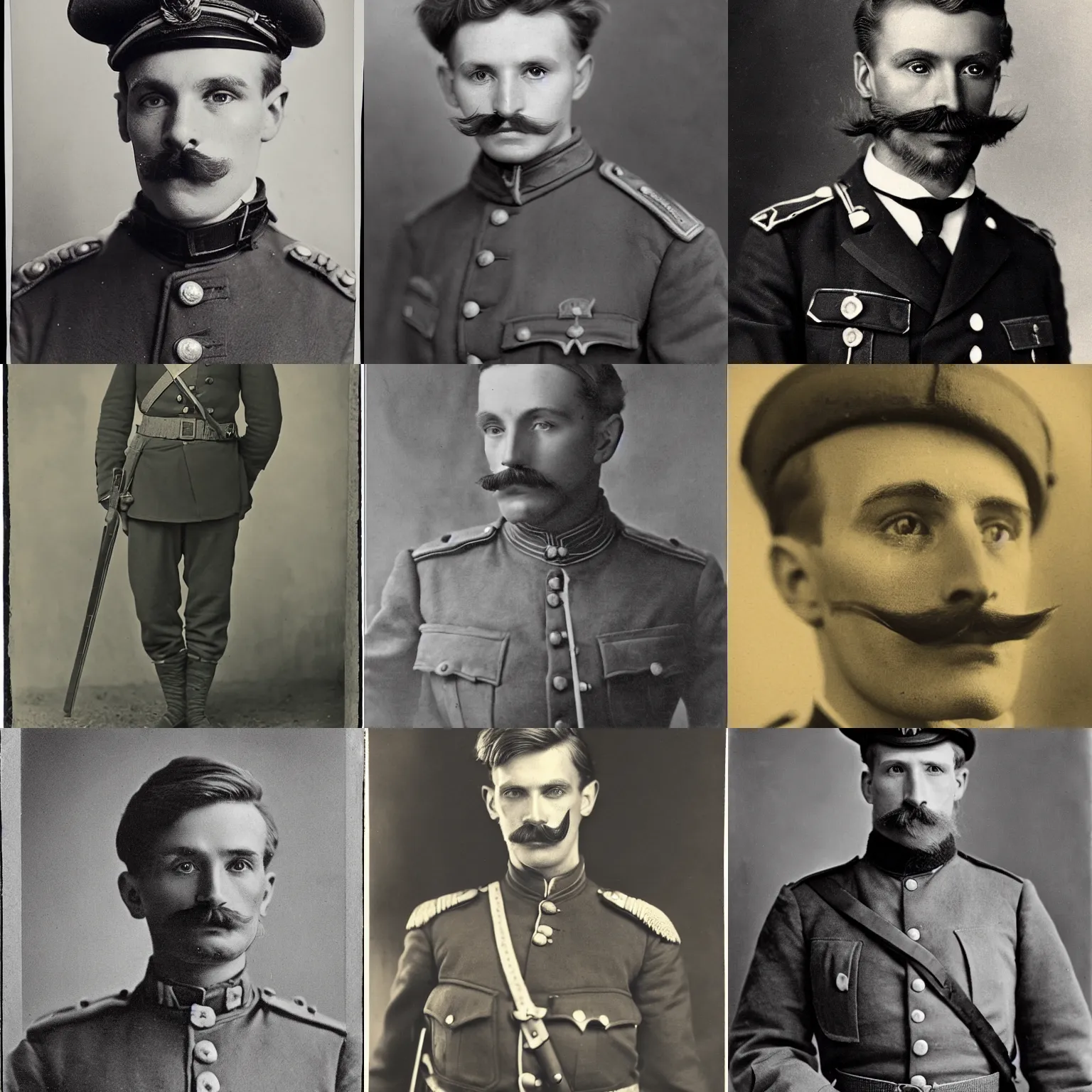Prompt: late 1 9 th century, austro - hungarian!!! soldier ( handsome, 2 7 years old, redhead michał zebrowski with a small mustache ). old, detailed, hyperrealistic, 1 9 th century, full length photo by munkacsi, yousuf karsh, and mednyanszky laszlo