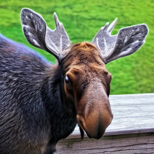 Image similar to a moose cat, sitting on the table, photo taken on a nikon, highly detailed, sharp focus