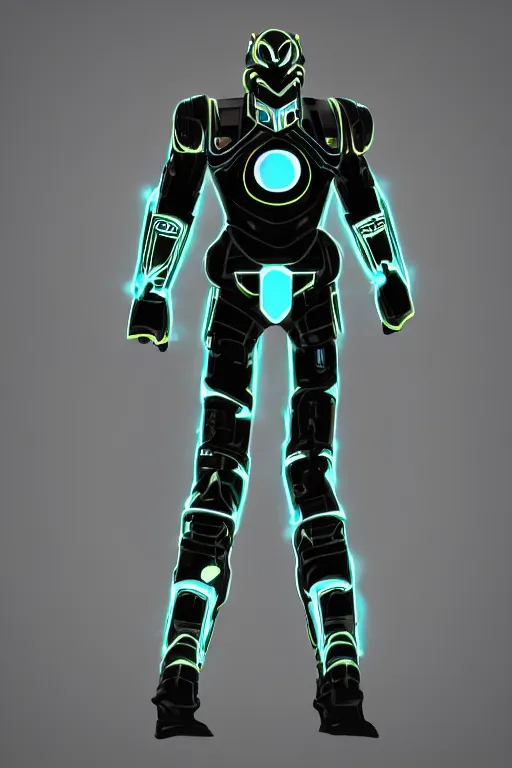 Prompt: tron themed fallout power armor, realistic product photo